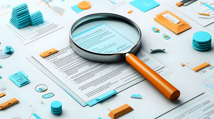3D Floating Document with Magnifying Glass and 'Audit Ready' Text - Vector Design Representing Financial Audit Thoroughness on White Background