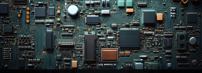 81. Intricate circuit board with detailed, textured components