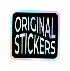 Square sticker with holographic background and effect lettering