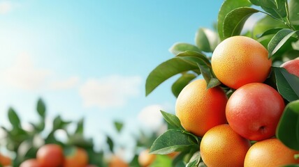 Organic orchard, trees full of various fruits, 3D illustration