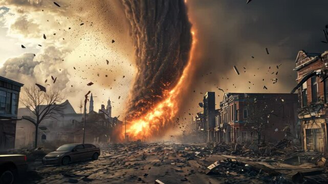 A fiery tornado destroys a town