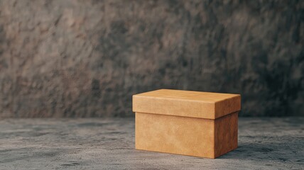 A simple brown cardboard box placed on a textured surface, ideal for packing, storage, or gift purposes.