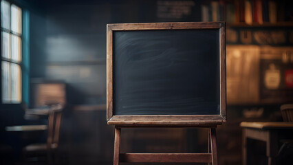 blackboard in old school classroom, empty board, copy space, blank mockup, art studio 