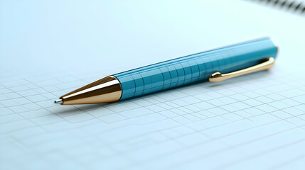 3D Glossy Pen and Notepad on Polished Desk: Marketing Goals and Timelines Concept for Strategic Planning