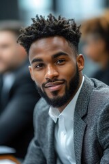 Obraz premium A man with a beard and a suit is smiling at the camera