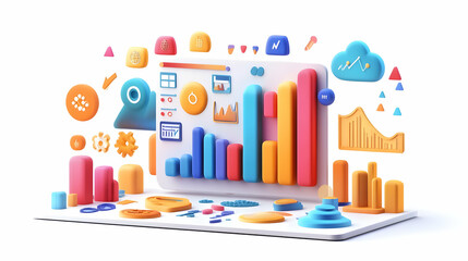 3D Glossy Presentation Board with Holographic Marketing Goals and KPI Markers - Vector Illustration for Marketing Presentations on White Background