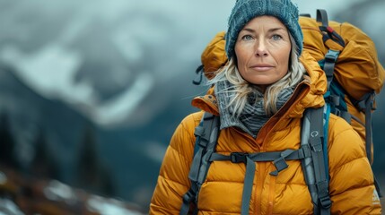 Woman Hiking in the Mountains - Winter Adventure