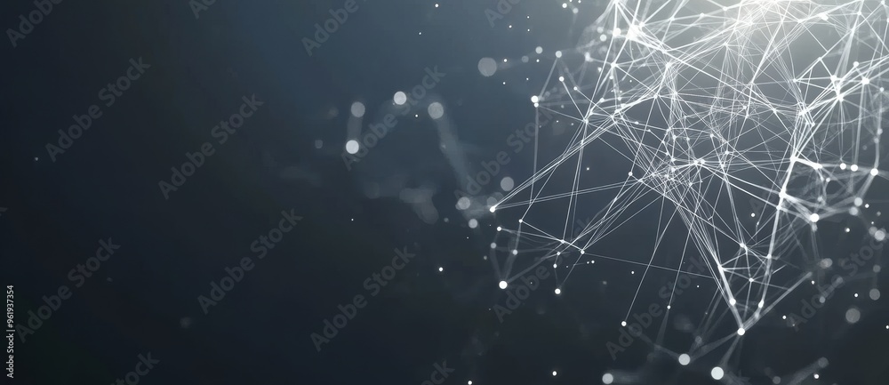 Poster moving dots and lines. 3d rendering of cyber technology illustration. abstract wave with moving dots
