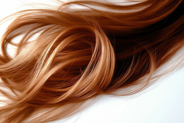 Fototapeta premium Straight healthy hair isolated on white background, Glossy hair model on white. 