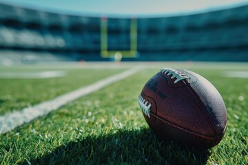 Obraz premium Close-up of a Football on Grass in a Stadium for Sports Poster or Background Design