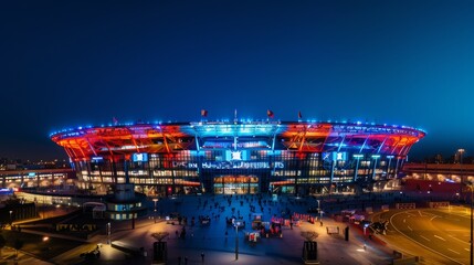 Vibrant Nighttime Stadium Wide Angle - Spectacular Architectural Lighting and Event Atmosphere