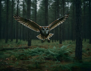 Fototapeta premium an owl that flies silently after its prey