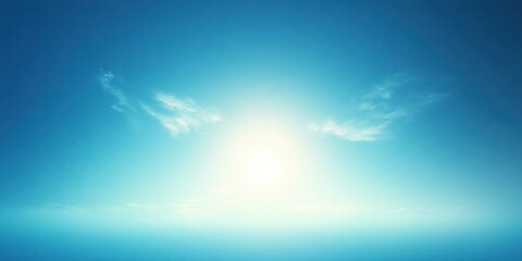 Bright White Sun Shining Through Light Blue Sky with Wispy Clouds
