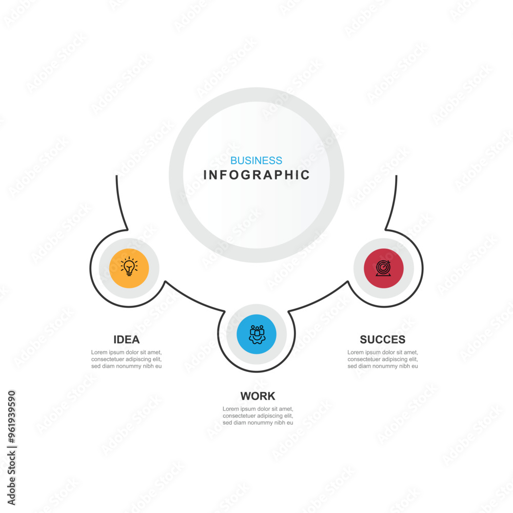 Poster 3 step line connected on circle concept infographic template vector element 