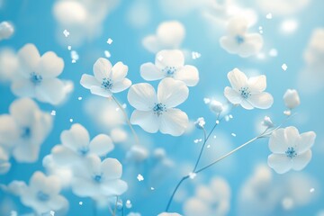 Delicate White Flowers Against a Soft Blue Background