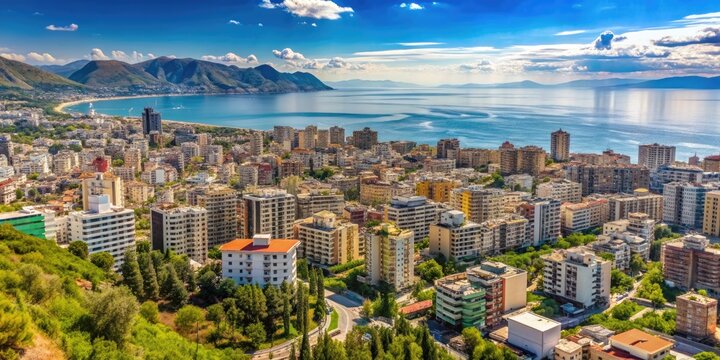 Cityscape of Vlora as seen from hill Kuzum Baba, Albania, Vlora, cityscape, hill, Kuzum Baba, view, panoramic
