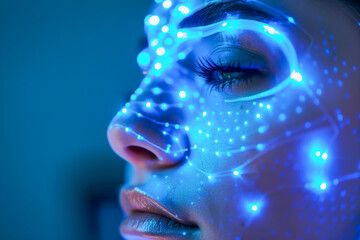 Futuristic face with blue led lights