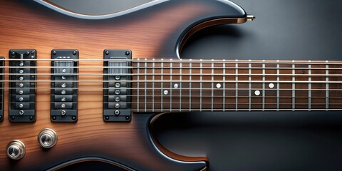 Close-up of the front side of an electric guitar , electric guitar, strings, fretboard, pickups, musical instrument, close-up
