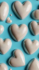 Heart white love shape pattern seamless ceramic with shine light effect and blue background