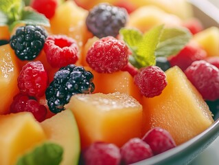 Close-Up of Fresh Melon and Berries Salad