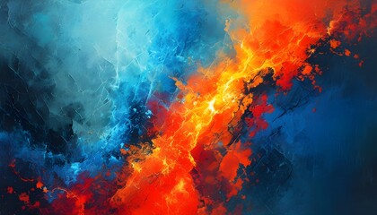 Dynamic clash of fiery orange and cool blue energy against a dark textured backdrop