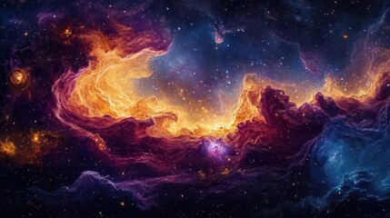 cosmic infinity nebulafilled sky with swirling galaxies twinkling stars and celestial bodies in vibrant purples blues and golds aweinspiring vastness captured in hyperrealistic detail