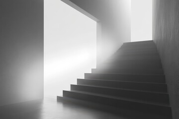 A Stairway Leading Up to a Bright, Foggy Light