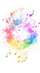 Obraz premium Rainbow-colored circular explosion with music notes