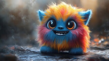Fototapeta premium cute monster character design fluffy texture vibrant colors playful expression childrens illustration style