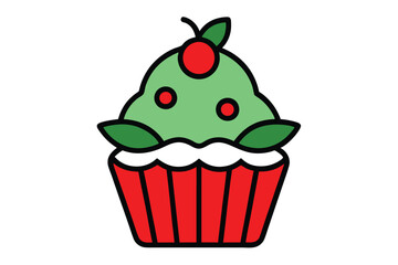 Christmas holiday cupcake vector line art, clipart illustration with isolated on white background