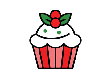 Christmas holiday cupcake vector line art, clipart illustration with isolated on white background