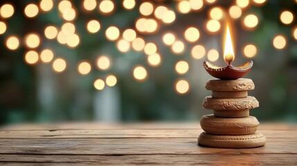 Obraz premium Strings of fairy lights twinkling in the background, adding to the festive ambiance of Diwali