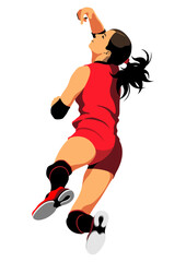 ジャンプレシーブする女性のバレーボール選手