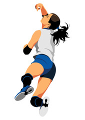 ジャンプレシーブする女性のバレーボール選手