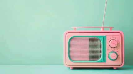 Obraz premium An old radio sits on a pastel green background