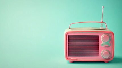 
An old radio sits on a pastel green background