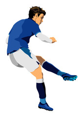 シュートする男性のサッカー選手