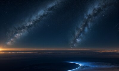 Fototapeta premium Earth’s Horizon with Milky Way and City Lights