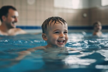 Swimming classes for young children with a coach