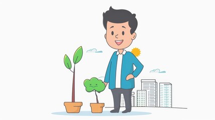 A cute cartoon of a businessperson investing in a green tech startup