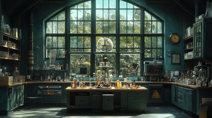 Vintage Chemistry Lab with Large Window