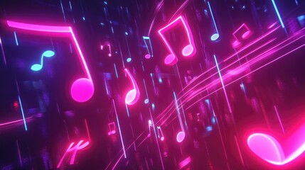 Vibrant neon music notes on an electric blue backdrop