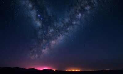 Obraz premium Earth’s Horizon with Milky Way and City Lights