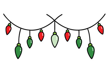 Fototapeta premium Christmas garland with lights vector line art, clipart illustration with isolated on white background