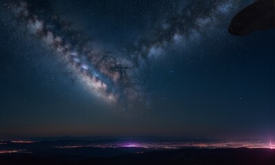Naklejka premium Earth’s Horizon with Milky Way and City Lights