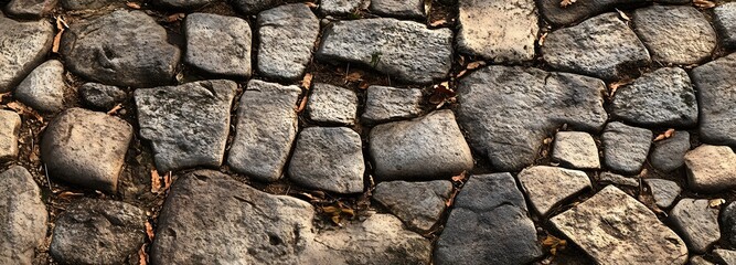 Fototapeta premium 63. Cobblestone path with detailed, varied stone textures