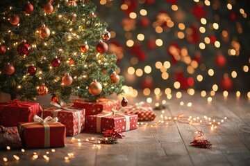 Christmas Tree with Presents and Lights