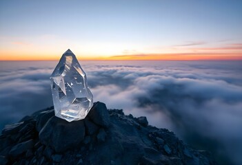 Obraz premium a glowing crystal on a mountain top during sunrise create with ai