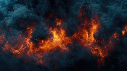 Fototapeta premium Intense smoke and fiery flames on a dark backdrop, evoking heat and power with space for text