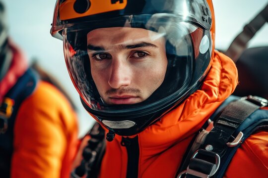 Tandem skydiver preparing for first jump